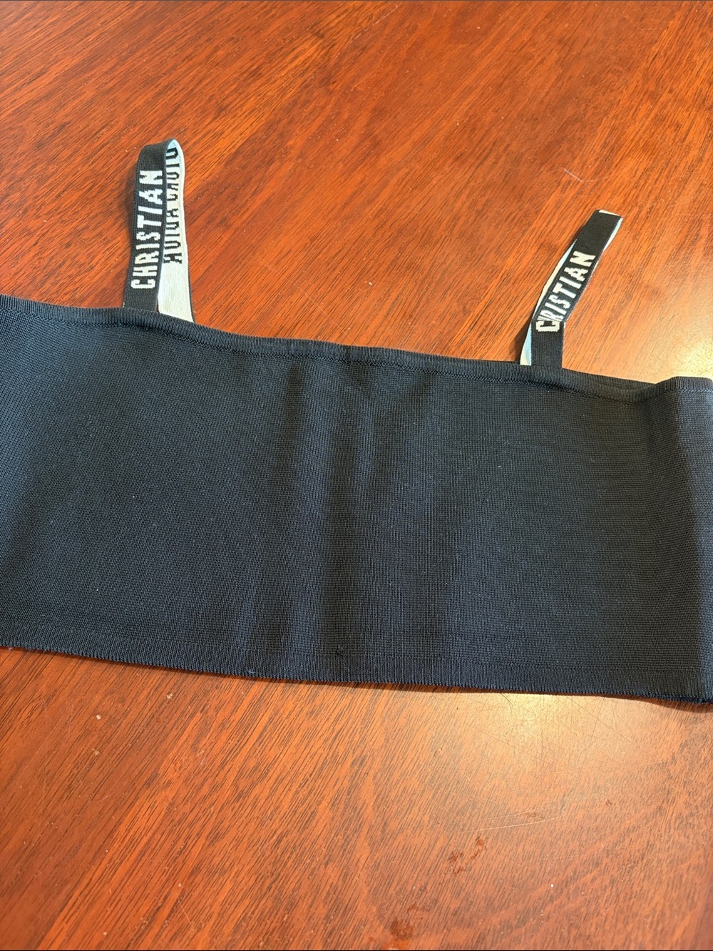 Black Knit Bandeau Crop Top with Branded Straps